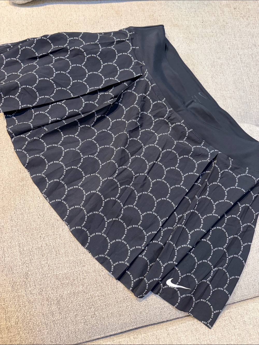 Nike Black Circle-Print Pleated Skater Skirt with White Swoosh